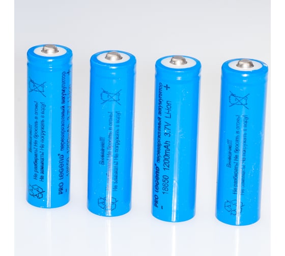 Аккумулятор Pro Legend Li 18650, 1200 mAh, 3,7V, в кейсе 4 шт.,без защиты, выпуклый плюс PL6204