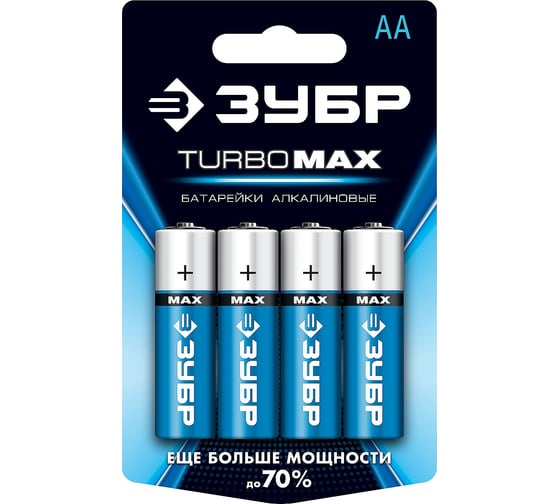 Щелочная батарейка Зубр 1.5 В, тип АА, 4 шт, Turbo-MAX 59206-4C_z01