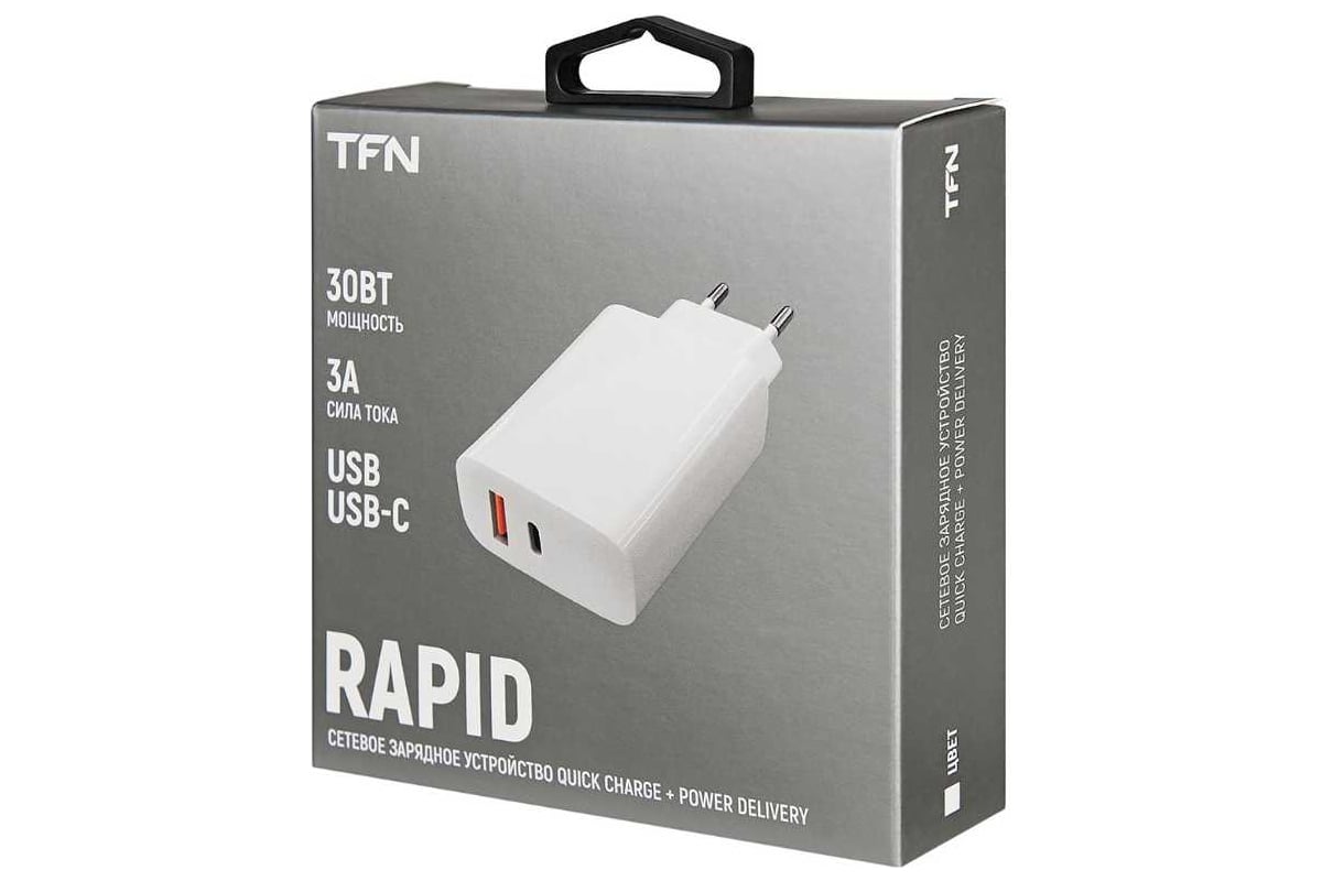 Сетевое зарядное устройство TFN 2 QC+PD 30W б/кабеля white TFN-WC11