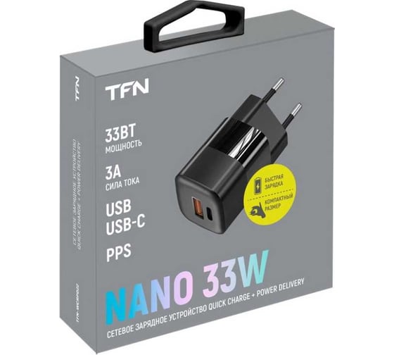 Сетевое зарядное устройство TFN nano A+C PD 33W б/кабеля black TFN-WCRPD22