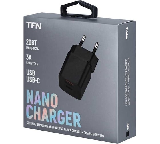 Сетевое зарядное устройство TFN nano A+C PD 20W б/кабеля black TFN-WCRPD12
