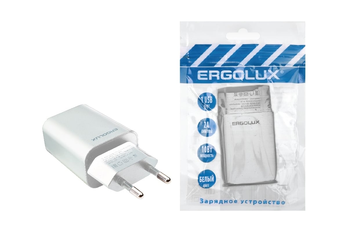 Сетевой адаптер Ergolux ELX-РA01P-C01 ПРОМО, 1USB, 100-220В, 5-9V/2А, Белый  15203 - выгодная цена, отзывы, характеристики, фото - купить в Москве и РФ