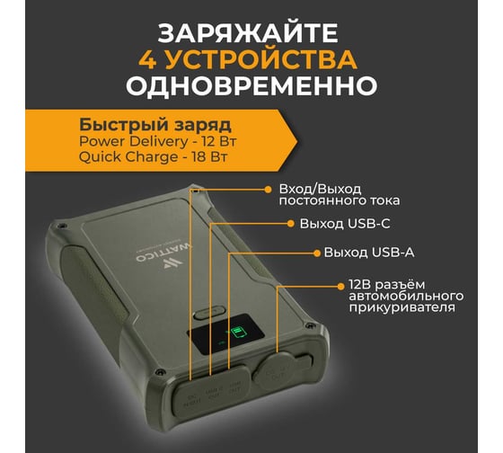 Внешний аккумулятор с авторозеткой WATTICO Warrior 00-00000093