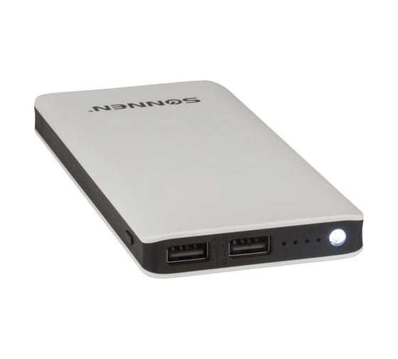 Внешний аккумулятор SONNEN POWERBANK V3802S, 8000 mAh, 2 USB, литий-полимерный, бело-черный, 262755