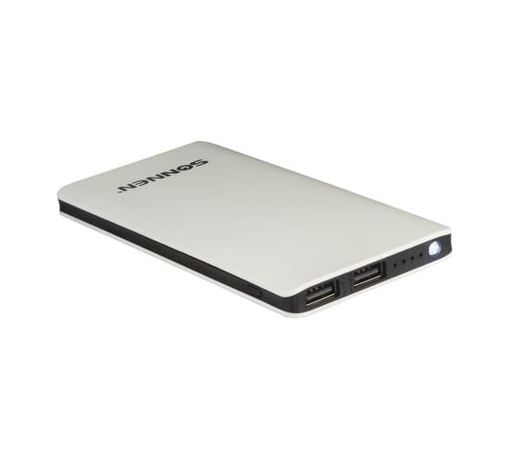 Внешний аккумулятор SONNEN POWERBANK V3802, 6000 mAh, 2 USB, литий-полимерный, бело-черный, 262753