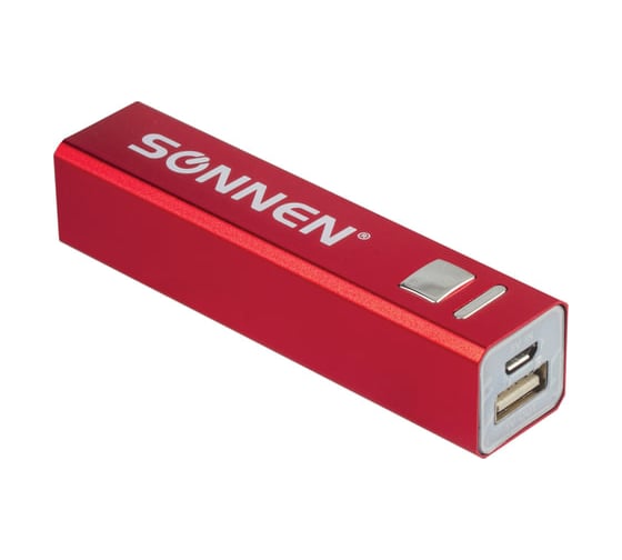 Внешний аккумулятор SONNEN POWERBANK V61С, 2600 mAh, литий-ионный, красный, алюминиевый корпус, 262748