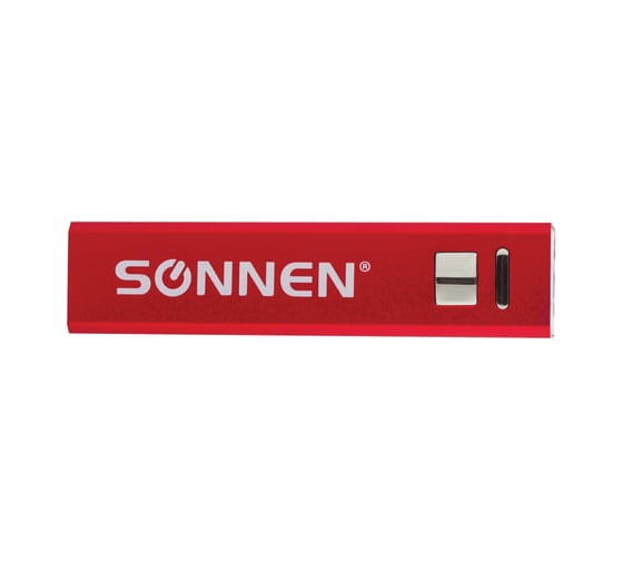 Внешний аккумулятор SONNEN POWERBANK V61С, 2600 mAh, литий-ионный, красный, алюминиевый корпус, 262748