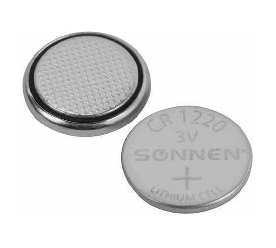 Литиевая батарейка SONNEN CR1220 1 шт. таблетка, дисковая, кнопочная, lithium, в блистере, 455597