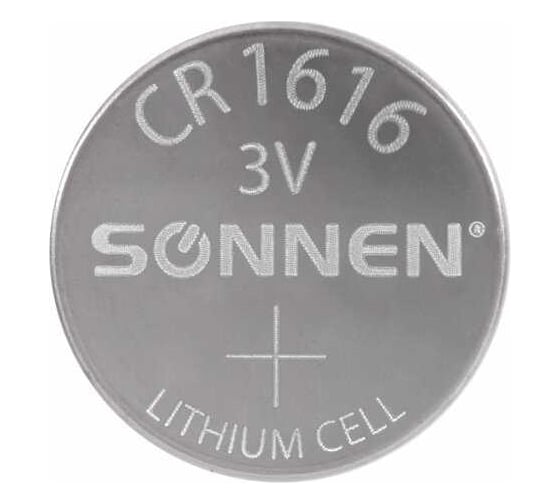 Литиевая батарейка SONNEN CR1616 1 шт. таблетка, дисковая, кнопочная, lithium, в блистере, 455598