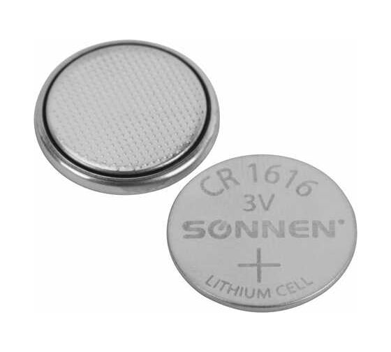 Литиевая батарейка SONNEN CR1616 1 шт. таблетка, дисковая, кнопочная, lithium, в блистере, 455598