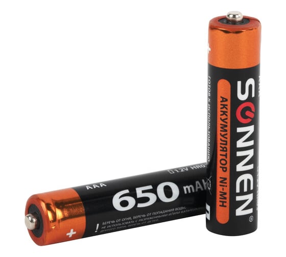 Аккумуляторные батарейки SONNEN комплект 4 шт., AAA (hr03), 650 mah, ni-mh, в блистере, 455609