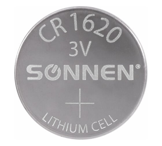 Литиевая батарейка SONNEN CR1620 1 шт. таблетка, дисковая, кнопочная, lithium, в блистере, 455599