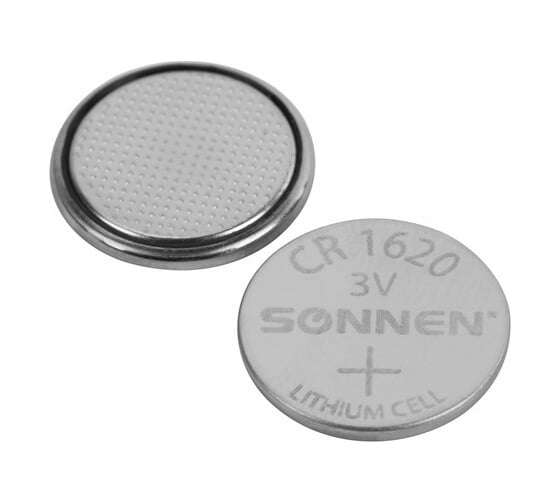 Литиевая батарейка SONNEN CR1620 1 шт. таблетка, дисковая, кнопочная, lithium, в блистере, 455599