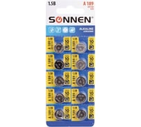 Алкалиновые батарейки SONNEN таблетка комплект 10 шт., alkaline 189a (g10, lr54), блистер, 880787