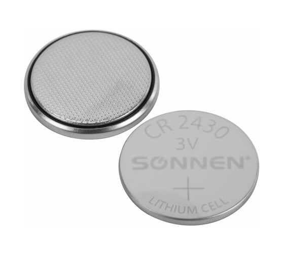 Литиевая батарейка SONNEN CR2430 1 шт. таблетка, дисковая, кнопочная lithium, в блистере, 455600