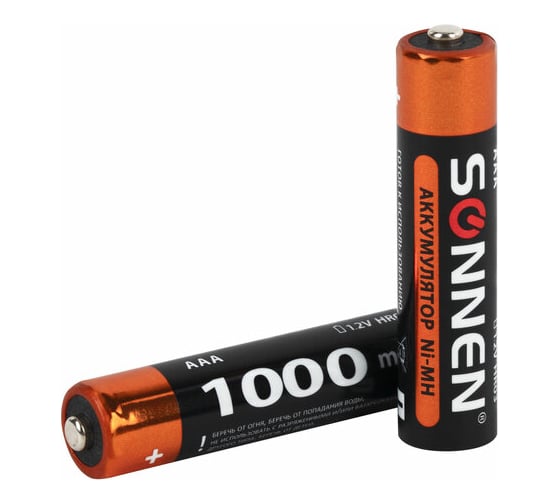 Аккумуляторные батарейки SONNEN комплект 4 шт., AAA (hr03), 1000 mah, ni-mh, в блистере, 455610