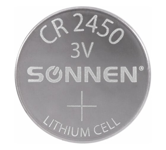 Литиевая батарейка SONNEN CR2450 1 шт. таблетка, дисковая, кнопочная, lithium, в блистере, 455601