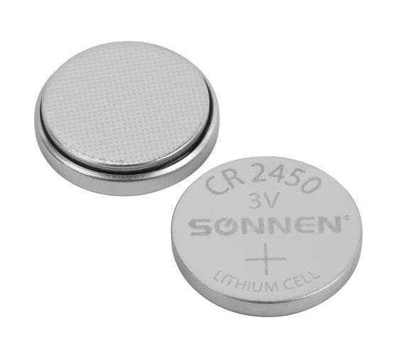 Литиевая батарейка SONNEN CR2450 1 шт. таблетка, дисковая, кнопочная, lithium, в блистере, 455601