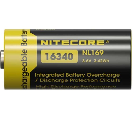 Аккумулятор Nitecore nl169 rcr123,16340 li-ion 3.6v 950mah с защитой 0346