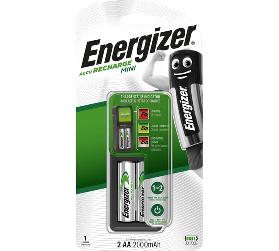 Зарядное устройство Energizer mini + 2 х AA 2000 mAh Pre-Ch E300701300 1