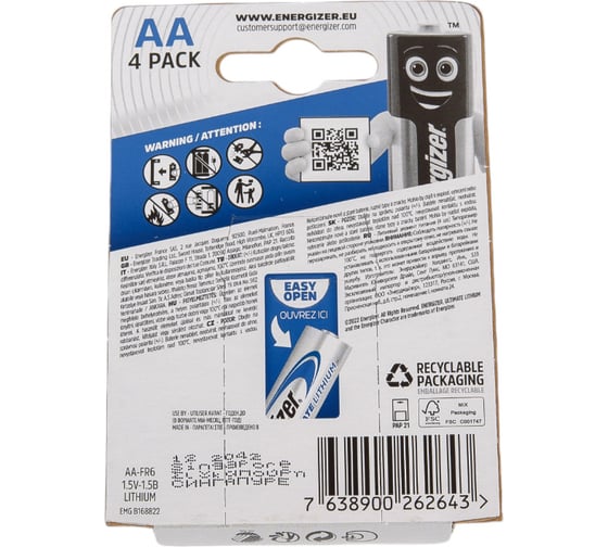 Батарейка Energizer Ultimate Lithium E91/AA 4 шт/бл 639155