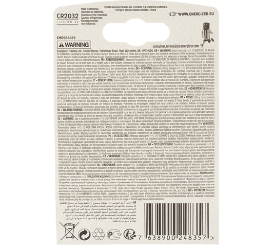 Батарейка Energizer Miniatures Lithium CR2032 2 шт/бл E301021401