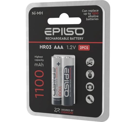 Аккумулятор Epilso никель-металл-гидридный (nimh), hr03/aaa, 1100mah, 2bc, 1.2v EPB-HR03-1.1