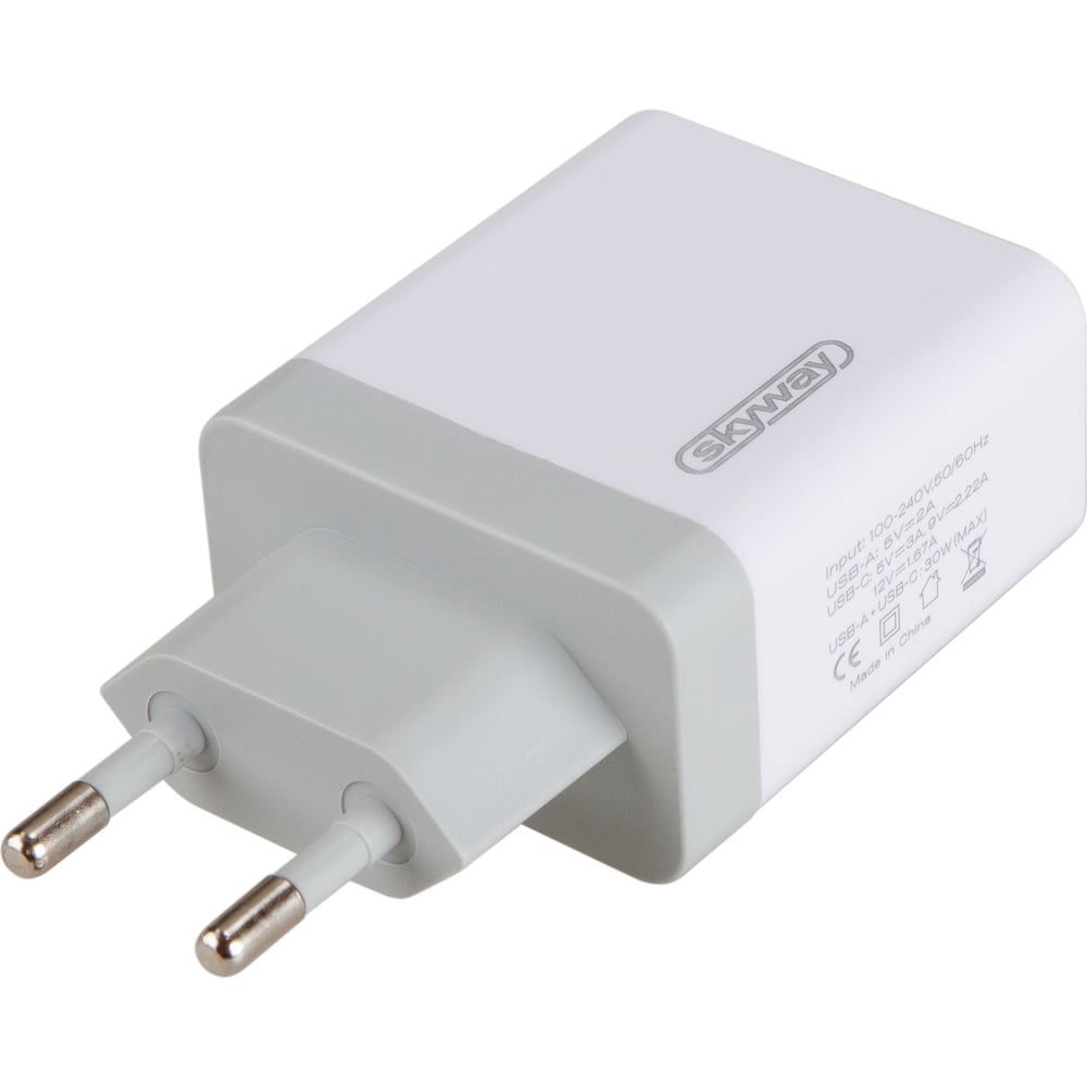 Сетевое зарядное устройство SKYWAY 220v, 30w, usb type-c (pd) белый ...