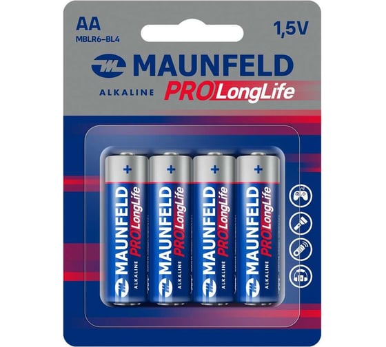 Батарейки MAUNFELD pro long life alkaline aa (lr6), блистер 4 шт MBLR6-BL4 1