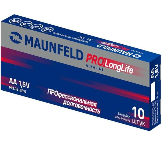 Батарейки MAUNFELD pro long life alkaline aa (lr6), упаковка 10 шт MBLR6-PB10 1