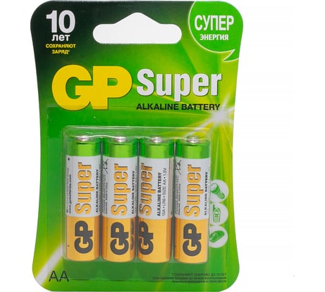 Алкалиновые батарейки GP Super Alkaline G-Tech АA, набор 4 шт. 15AA21-2CRSBC4 16036218
