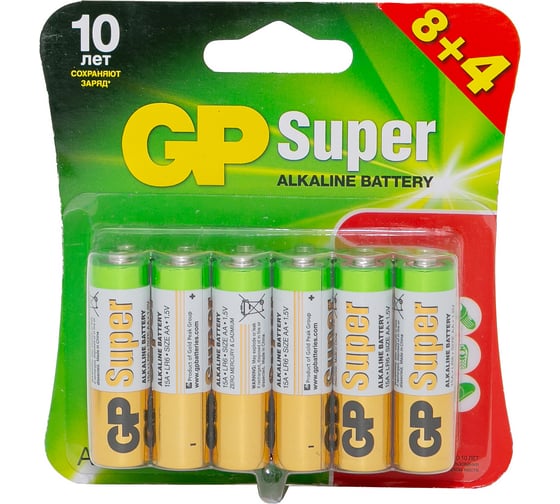Алкалиновые батарейки GP Super Alkaline 15А АA - 12 шт. GP 15A8/4-2CR12