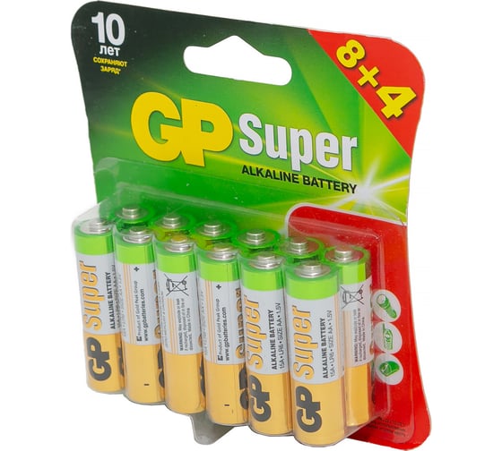 Алкалиновые батарейки GP Super Alkaline 15А АA - 12 шт. GP 15A8/4-2CR12