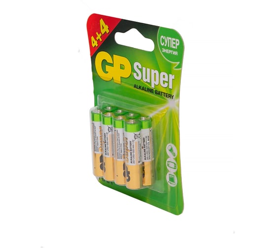 Алкалиновые батарейки GP Super Alkaline 24А ААA - 8 шт. 24A4/4LNT-2CR8
