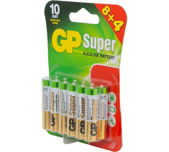 Алкалиновые батарейки Super Alkaline 24А ААA - 12 шт. GP 24A8/4-2CR12