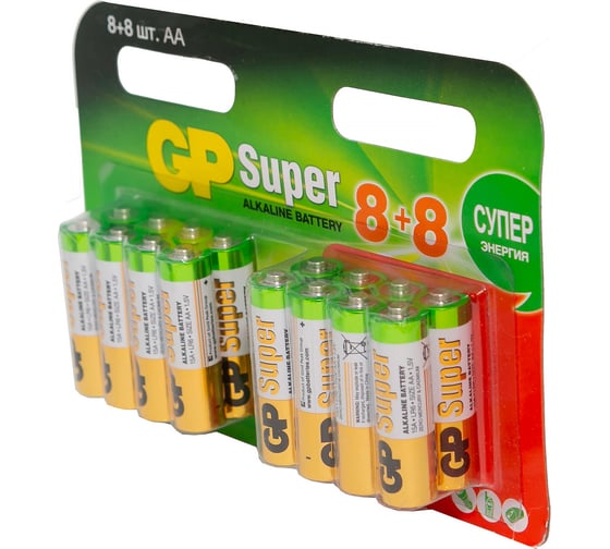 Алкалиновые батарейки GP Super Alkaline 15А АA - 16 шт. GP 15A8/8-2CRD16