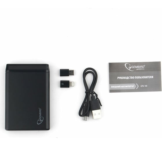 Портативный аккумулятор Gembird 5000мА/ч,USB, type-c, 2.1A, черный GPB-100