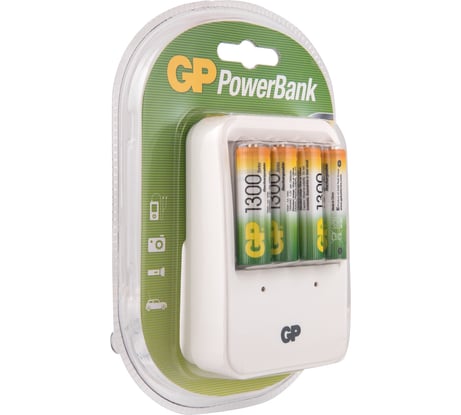 Стандартная зарядка GP PB420 АА и ААА аккумуляторов и 2 аккумулятора 130AAHC PB420GS130-2CR4