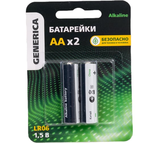 Батарейка GENERICA щелочная, alkaline, lr06/aa (2шт/блистер) ABT-LR06-ST-L02-G 1