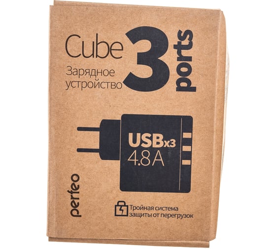 Сетевое зарядное устройство PERFEO с разъемом 3xUSB 4.8А черный CUBE 3 PF_A4135 30 011 217