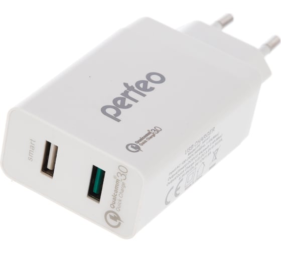 Сетевое зарядное устройство PERFEO с разъемом 2xUSB QC3.0 белый FAST 2 PF_A4141 30 011 221
