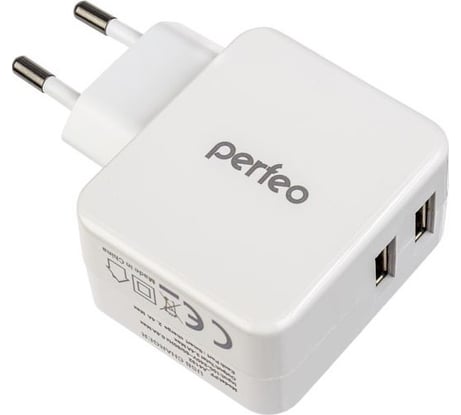 Сетевое зарядное устройство PERFEO с разъемом 2xUSB 3.4А белый CUBE 2 PF_A4132 30 011 214