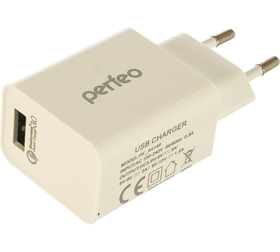 Сетевое зарядное устройство PERFEO с разъемом USB QC3.0 белый FAST PF_A4140 30 011 220 1