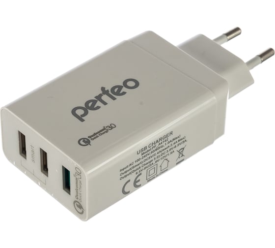 Сетевое зарядное устройство PERFEO с разъемом 3xUSB QC3.0 белый FAST 3 PF_A4142 30 011 222