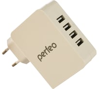 Сетевое зарядное устройство PERFEO с разъемом 4xUSB 4.9А белый CUBE 4 PF_A4136 30 011 218