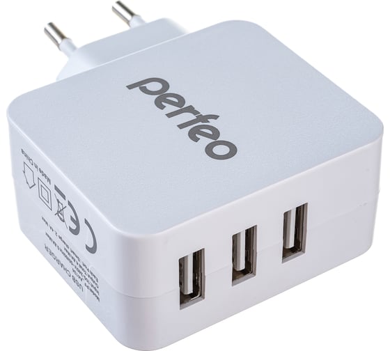 Сетевое зарядное устройство PERFEO с разъемом 3xUSB 4.8А белый CUBE 3 PF_A4134 30 011 216