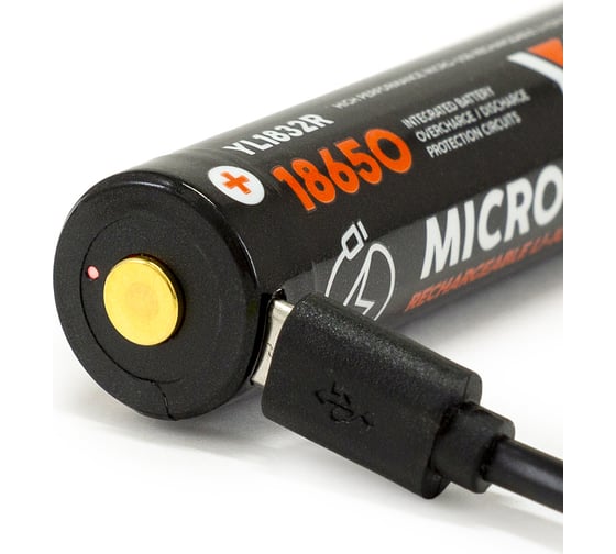 Аккумулятор ЯРКИЙ ЛУЧ ylp yl1832r 18650 li-ion 3.7В 3200mah с защитой и встроенным зу micro-usb, в силикон.кейсе 4606400667339