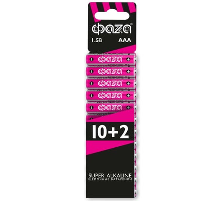 Батарейка Элемент питания алкалиновый AAA/LR03 1.5В Super Alkaline SBL-(10+2) ФАZА (упаковка 12 шт) 2854612