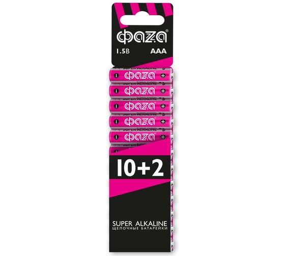 Батарейка Элемент питания алкалиновый AAA/LR03 1.5В Super Alkaline SBL-(10+2) ФАZА (упаковка 12 шт) 2854612