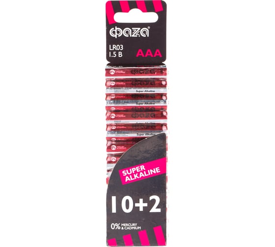 Алкалиновые элементы питания ФАZА LR03 Super Alkaline SBL-10+2 2854612 1